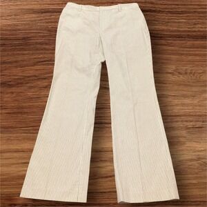 Lauren Ralph Lauren Tan White Striped Wide Leg Cotton Dress Pants Womens Size 8